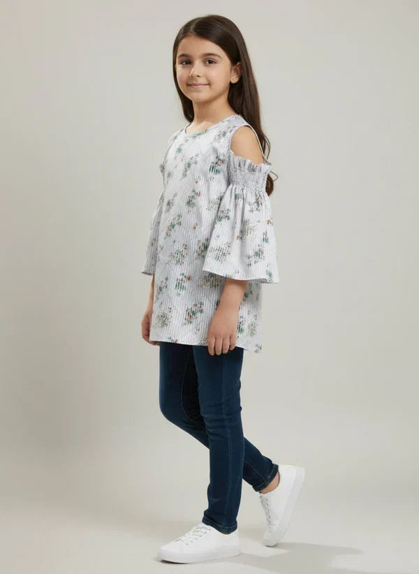 Girls Striped Off-Shoulder Top