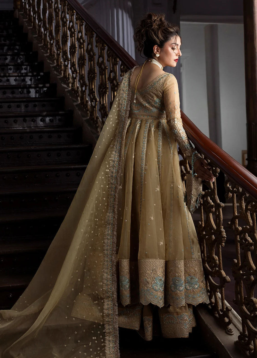 Jahan by Erum Khan Embroidered Organza Suits Unstitched 3 Piece EK25V4 Golden Glow - Formals Collection
