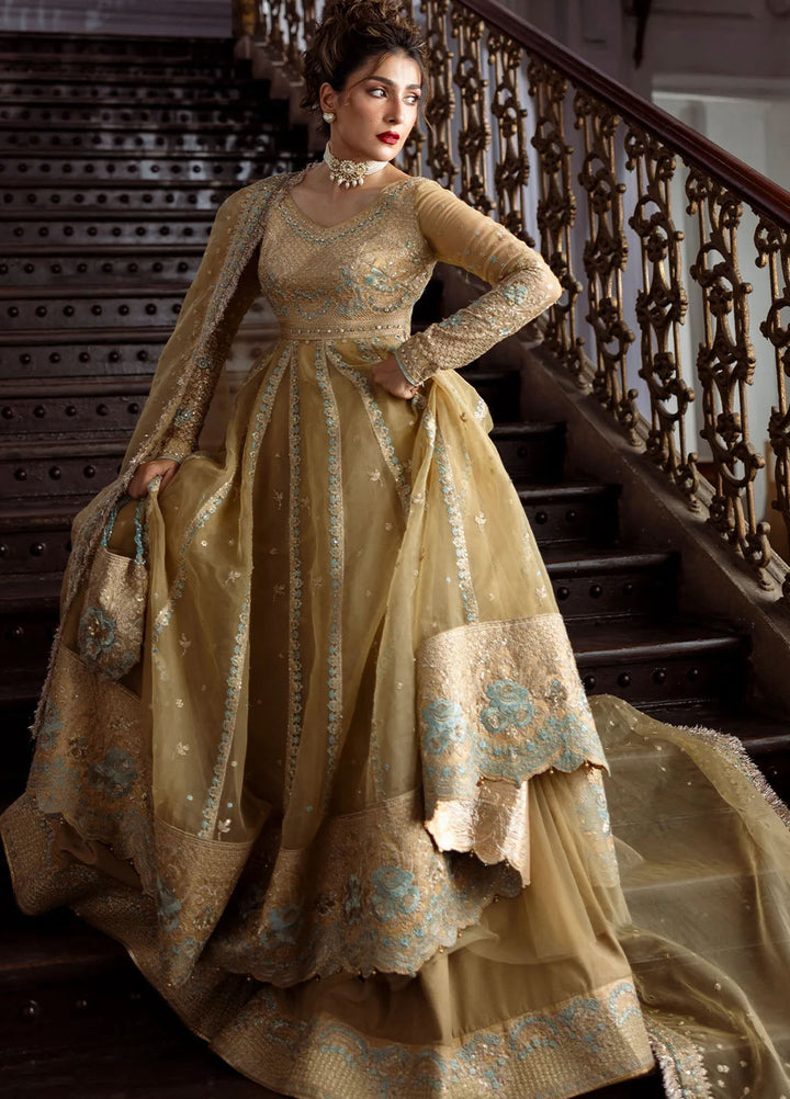 Jahan by Erum Khan Embroidered Organza Suits Unstitched 3 Piece EK25V4 Golden Glow - Formals Collection