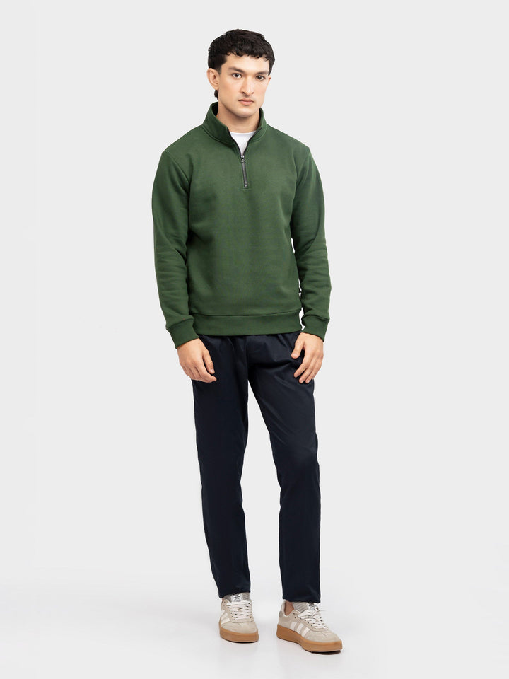 Brumano Mens RTW Solids Cotton 1 Piece Green Fleece Mock Neck Winter Collection