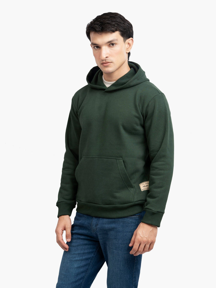 Brumano Mens RTW Solids Cotton 1 Piece Green Fleece Hoodie Winter Collection
