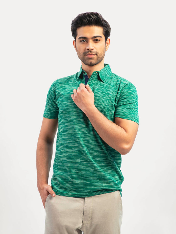 Brumano  Solids Cotton Polo Green Dobby Mercerized Polo Shirt