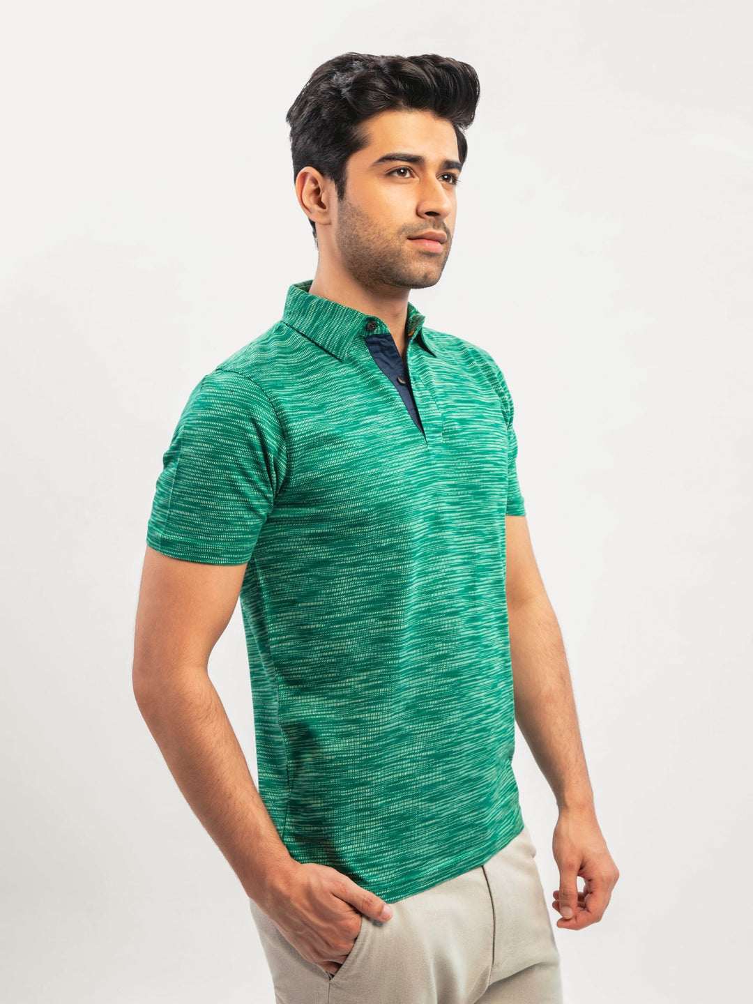 Brumano  Solids Cotton Polo Green Dobby Mercerized Polo Shirt