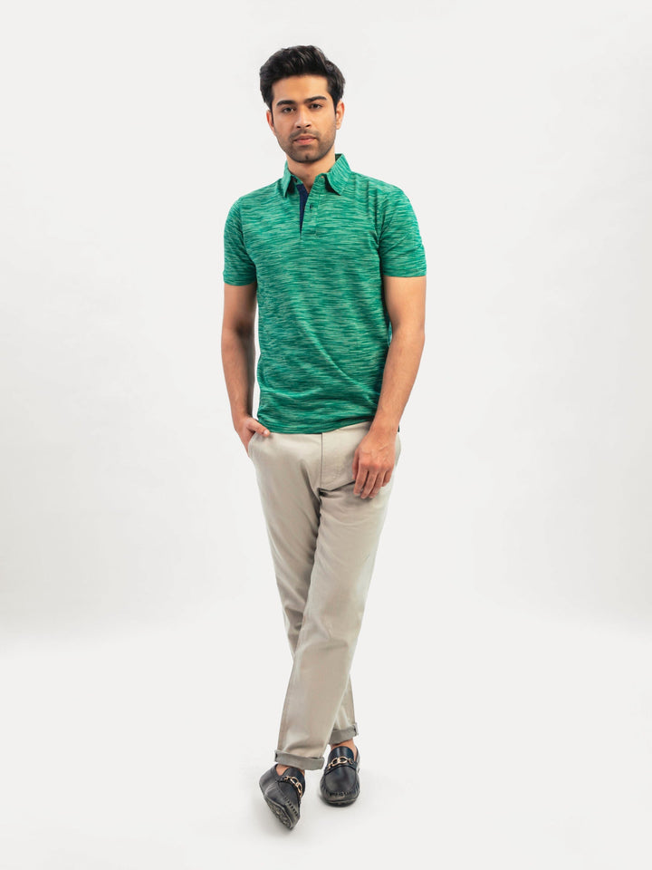 Brumano  Solids Cotton Polo Green Dobby Mercerized Polo Shirt