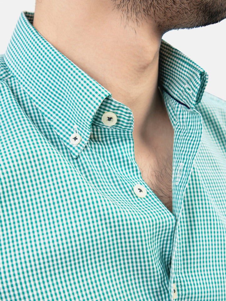 Brumano Ready To Wear Shirts Men 1 Piece Cotton Green Gingham Button Down Shirt 0-31-024-5088 - Summer Collection