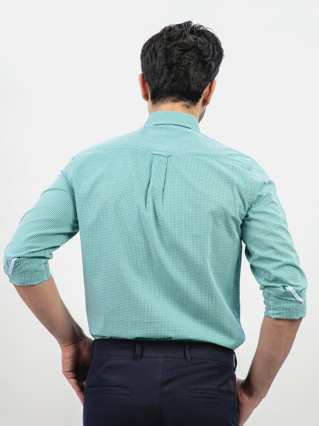 Brumano Ready To Wear Shirts Men 1 Piece Cotton Green Gingham Button Down Shirt 0-31-024-5088 - Summer Collection