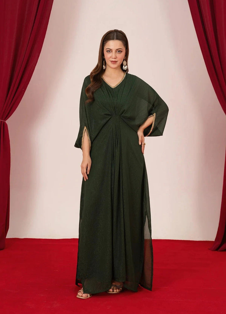 Mataish Women RTW Solids Chiffon 1 Piece Suit Green Kaftan - Festive Collection