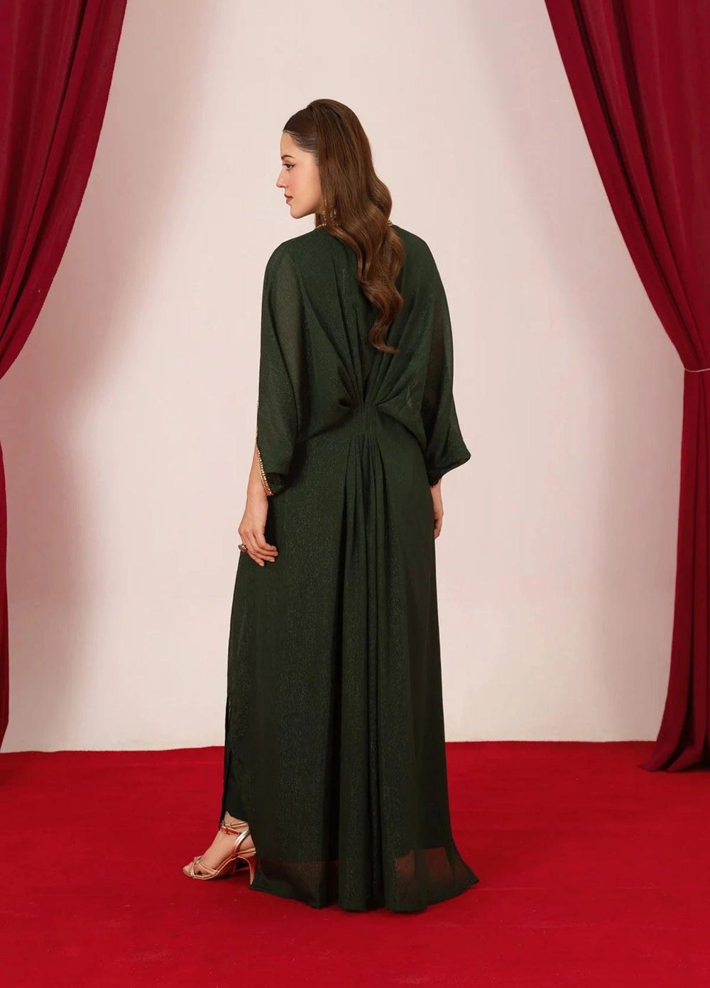 Mataish Women RTW Solids Chiffon 1 Piece Suit Green Kaftan - Festive Collection