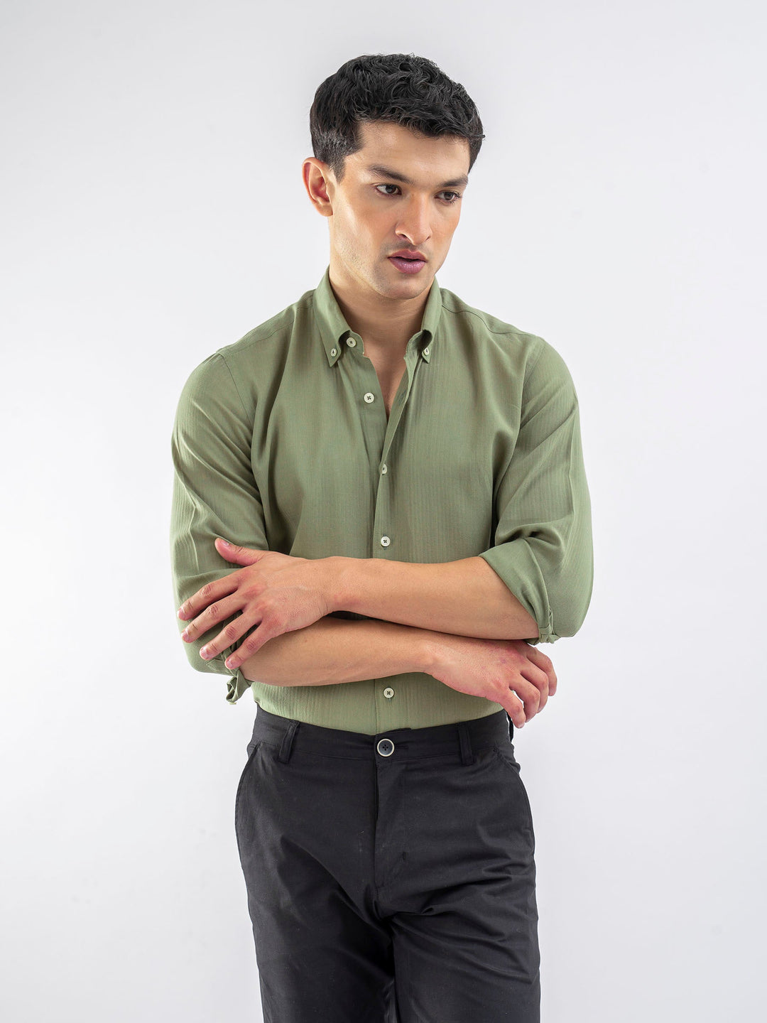 Brumano Ready To Wear Shirts Men 1 Piece Cotton Green Light Weight Button Down Shirt 0-31-025-4241 - Summer Collection