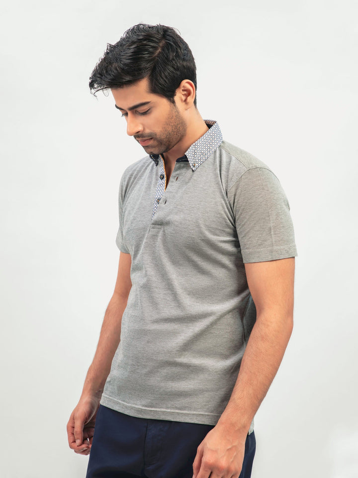 Brumano  Printed Cotton Polo Green Mercerized Pique Polo With Printed Collar