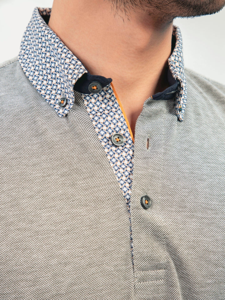 Brumano  Printed Cotton Polo Green Mercerized Pique Polo With Printed Collar