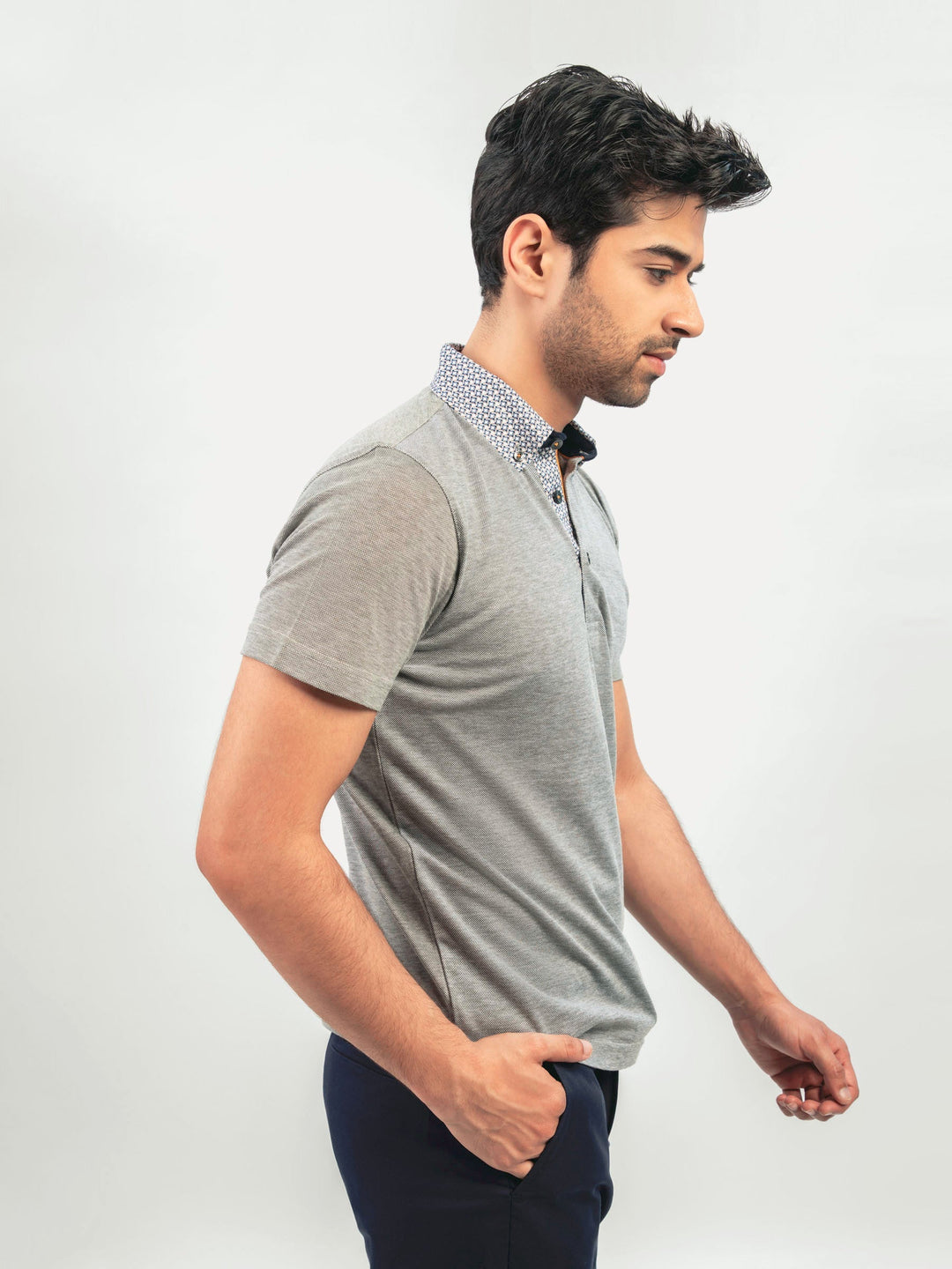 Brumano  Printed Cotton Polo Green Mercerized Pique Polo With Printed Collar