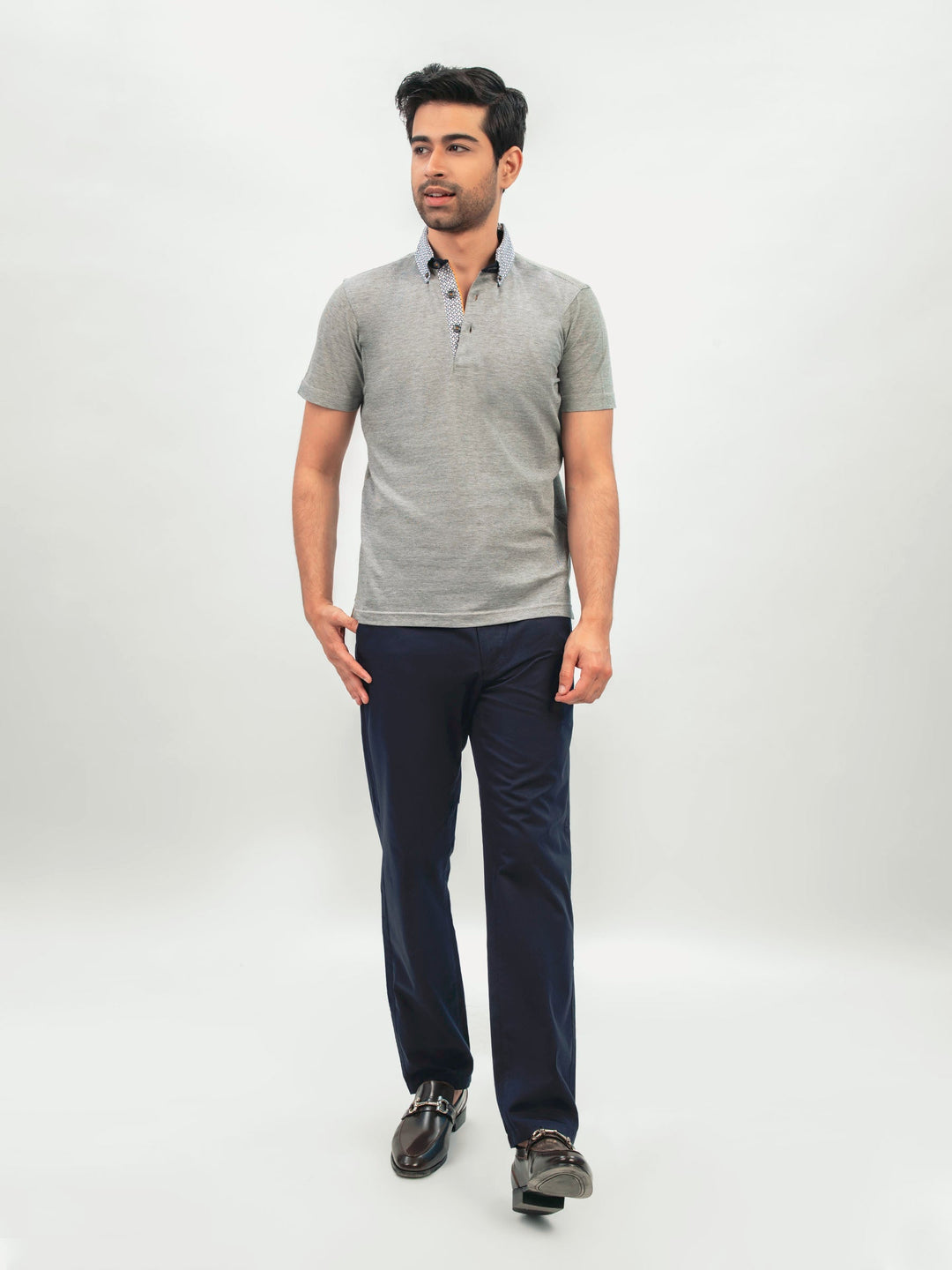 Brumano  Printed Cotton Polo Green Mercerized Pique Polo With Printed Collar