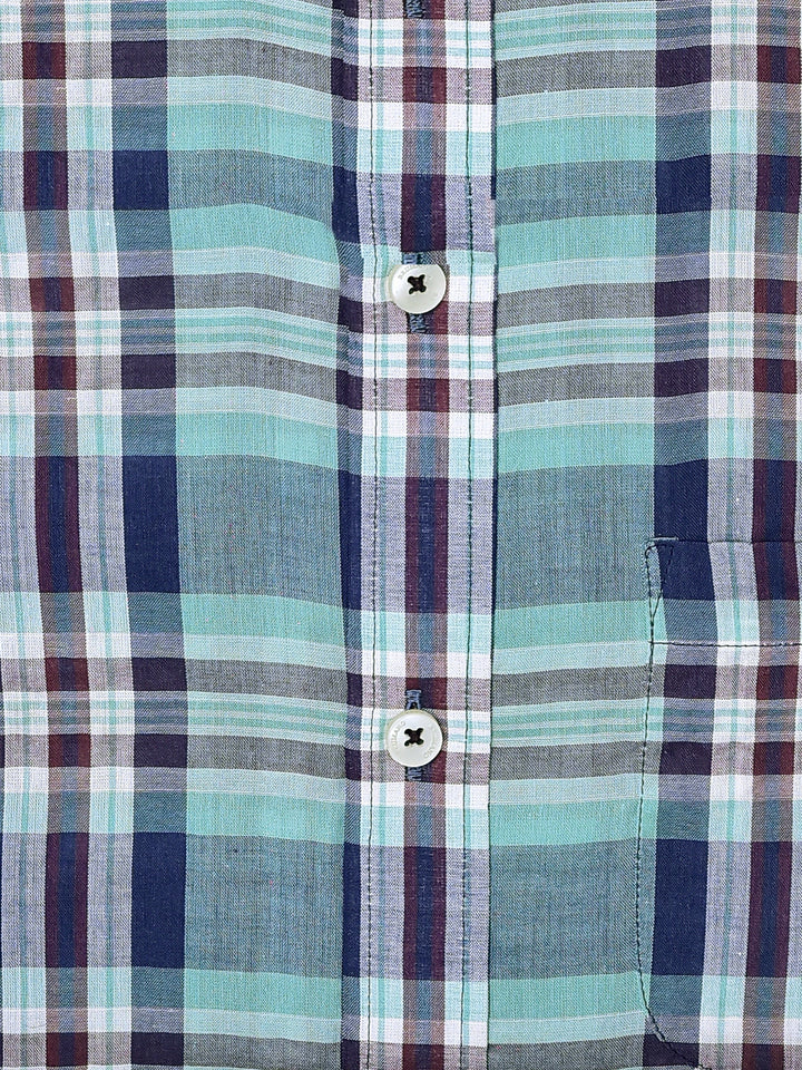 Green Tartan Plaid Light Weight Seersucked Shirt
