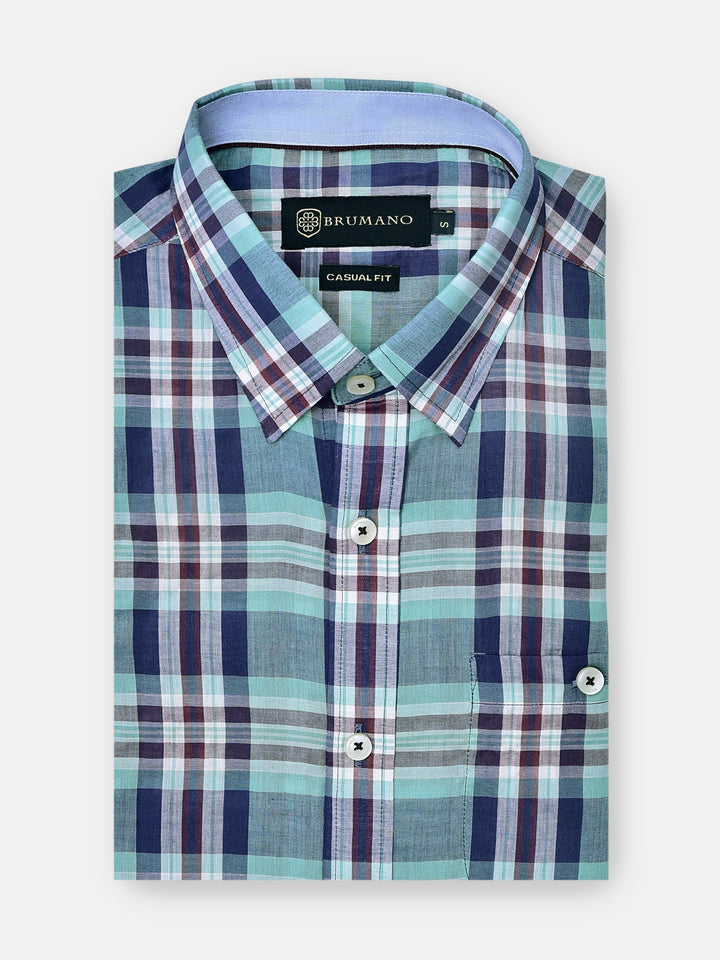 Green Tartan Plaid Light Weight Seersucked Shirt