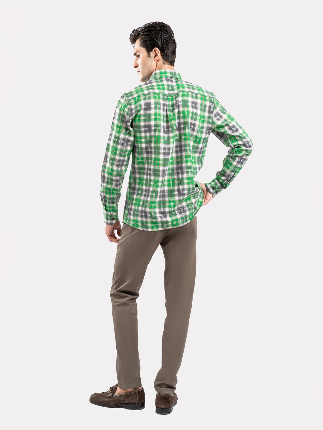 Green & Grey Linen Checkered Button Down Shirt