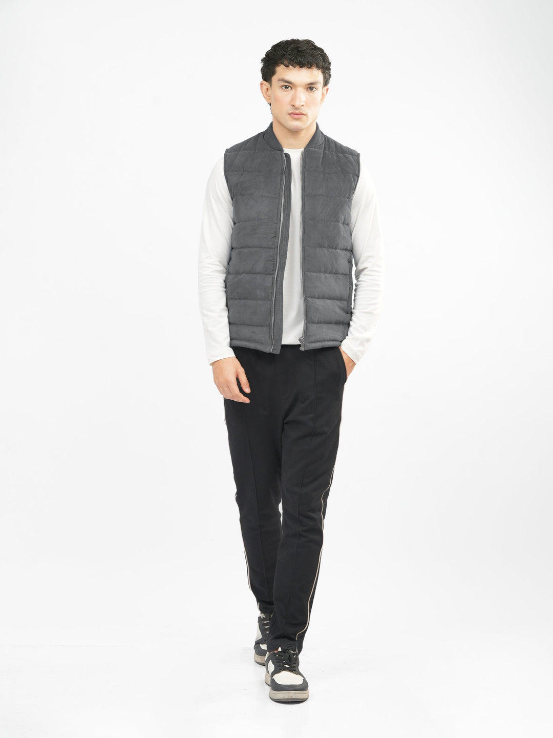 Brumano Mens RTW Solids Poly Jacket Grey Suede Sleeveless Winter Collection