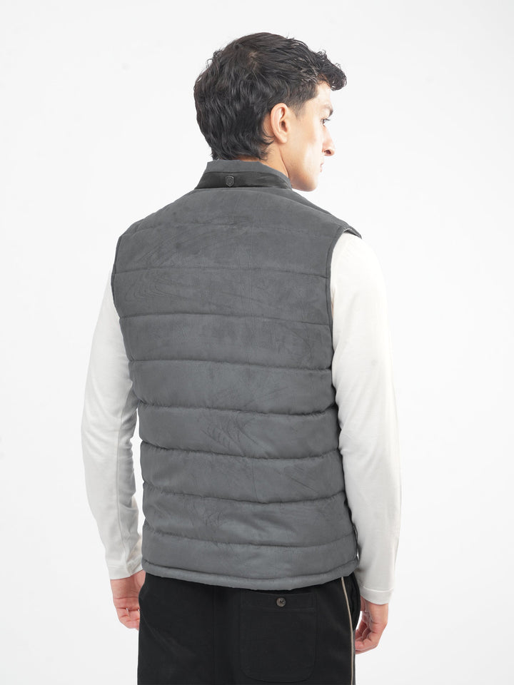 Brumano Mens RTW Solids Poly Jacket Grey Suede Sleeveless Winter Collection