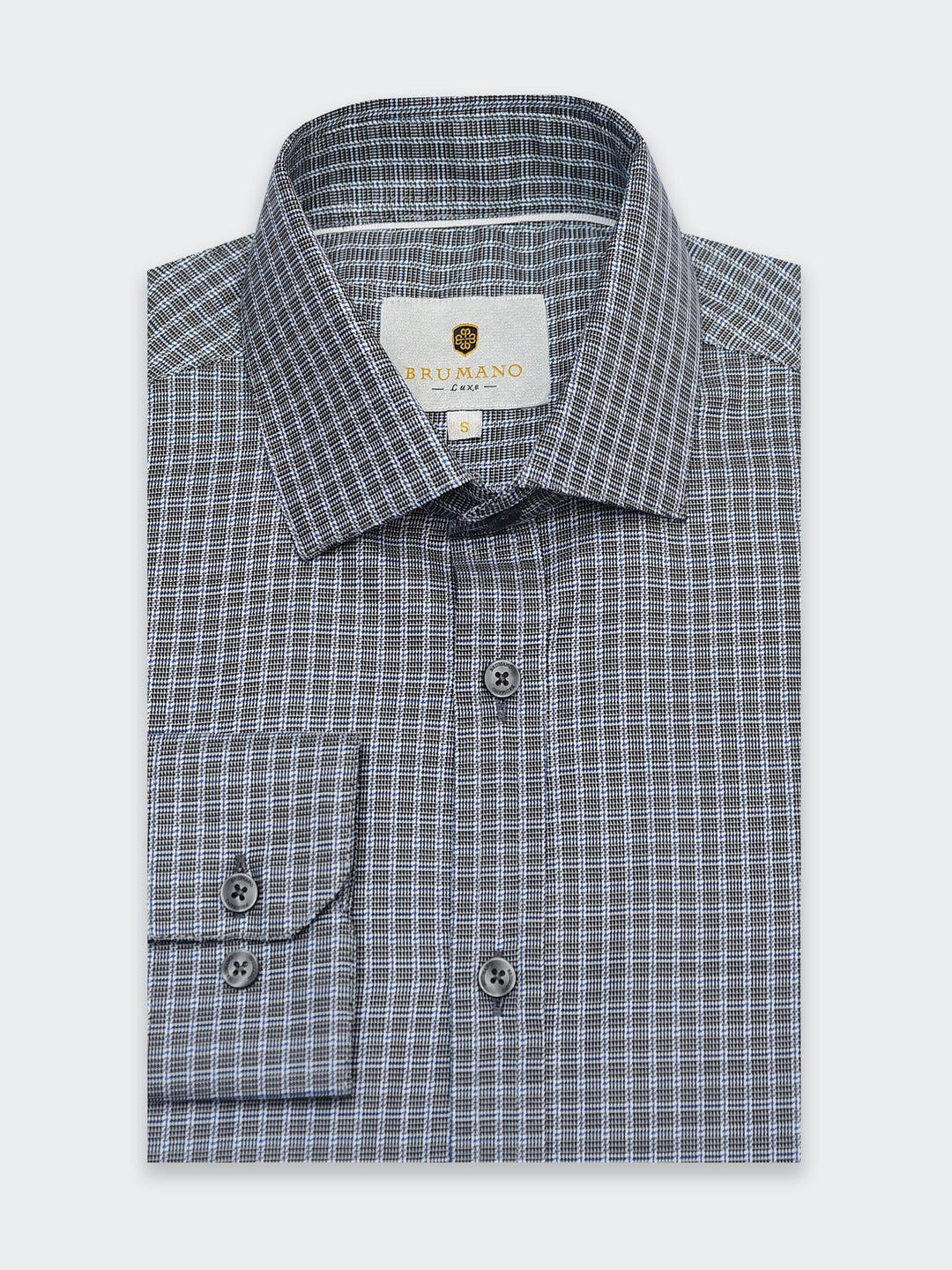 Brumano Mens RTW Solids Cotton Shirt Grey Checkered Western Collection