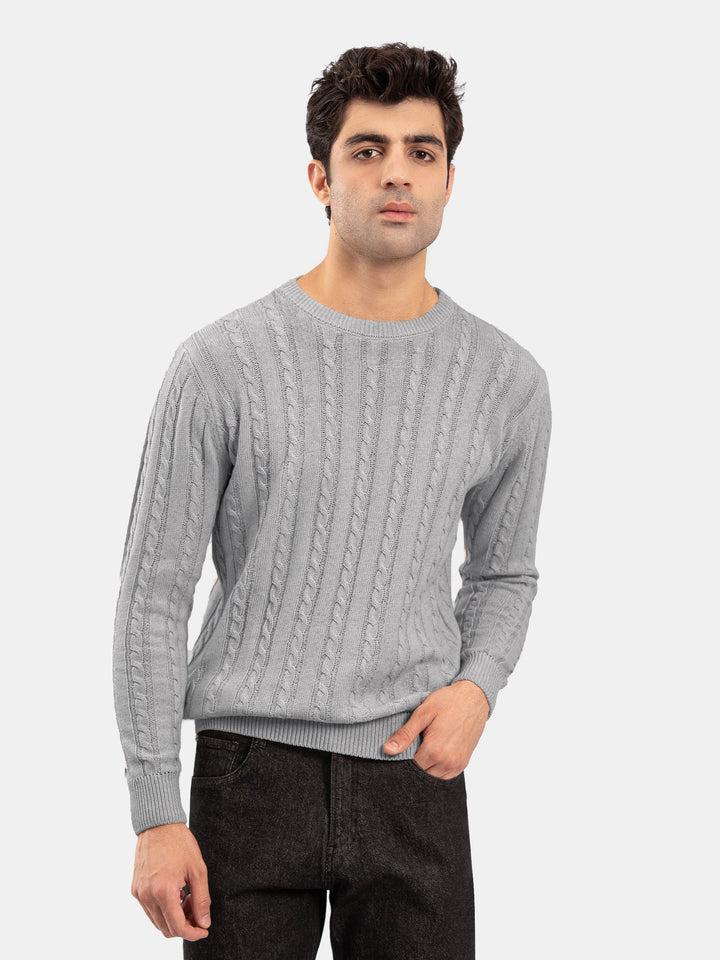 Brumano Mens RTW Solids Cotton 1 Piece Suit Grey Cable Crew Neck Winter Collection