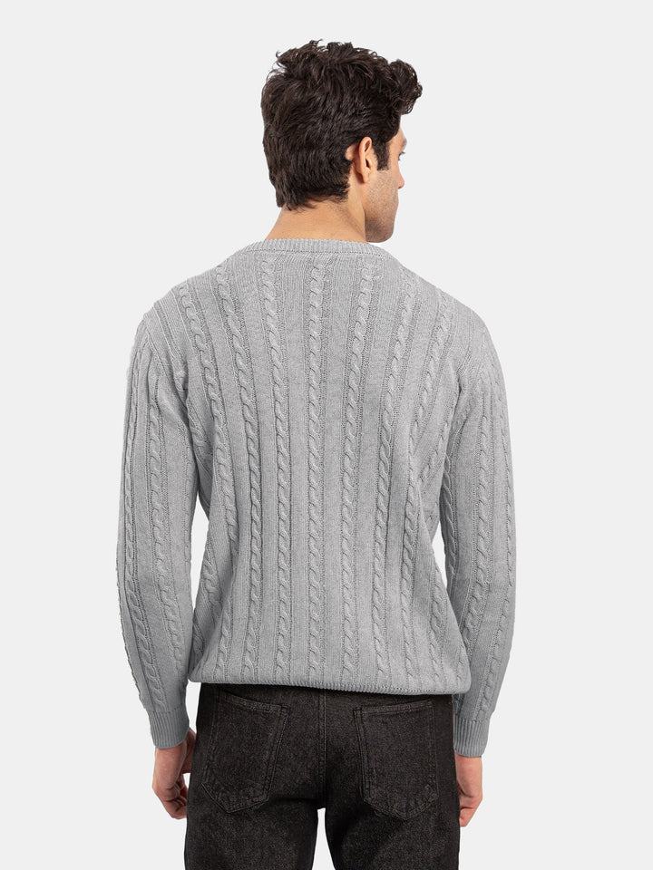 Brumano Mens RTW Solids Cotton 1 Piece Suit Grey Cable Crew Neck Winter Collection