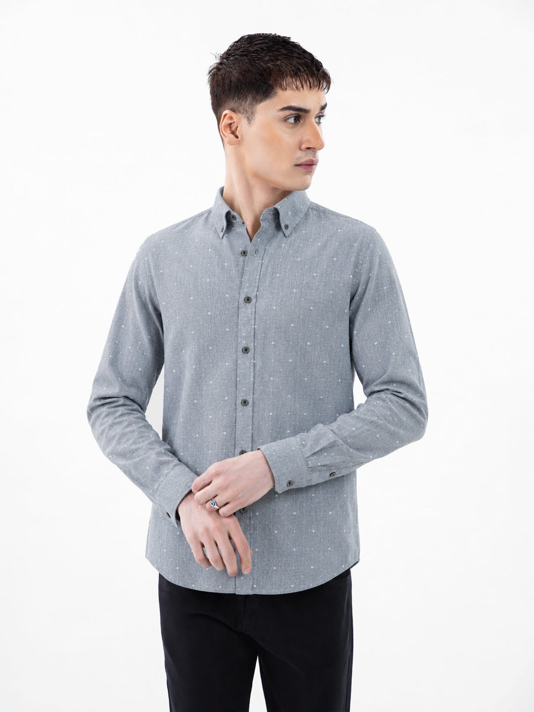 Brumano Mens RTW Solids Cotton Shirt Grey Fil Coupe Structured Casual Collection