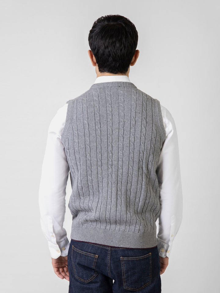 Brumano Ready to Wear Men Cotton Grey Cable Knitted V-Neck Sleeveless Sweater 0-22-024-3117-D-02 - Winter Collection