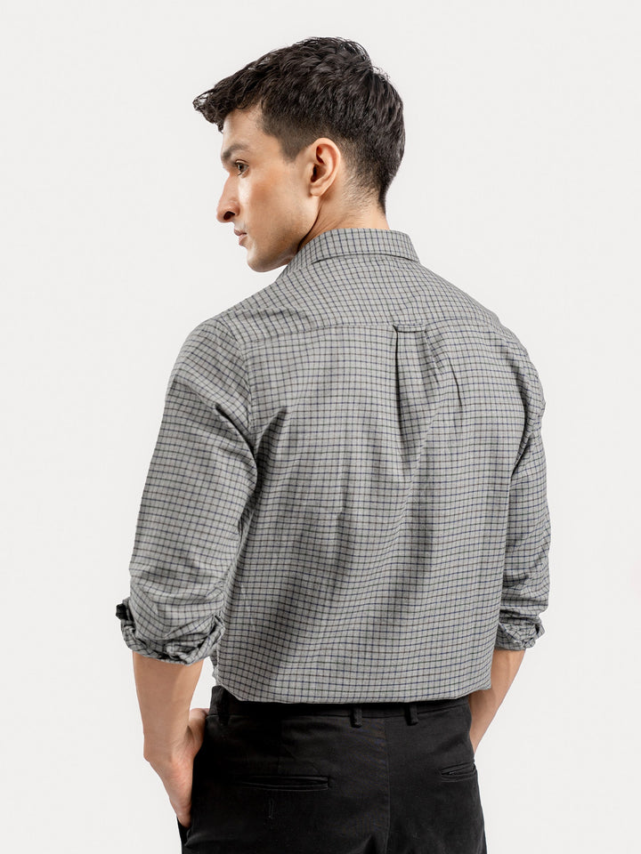 Brumano Ready To Wear Shirts Men 1 Piece Cotton Grey Flannel Gingham Checkered Shirt 0-31-025-4522 - Summer Collection