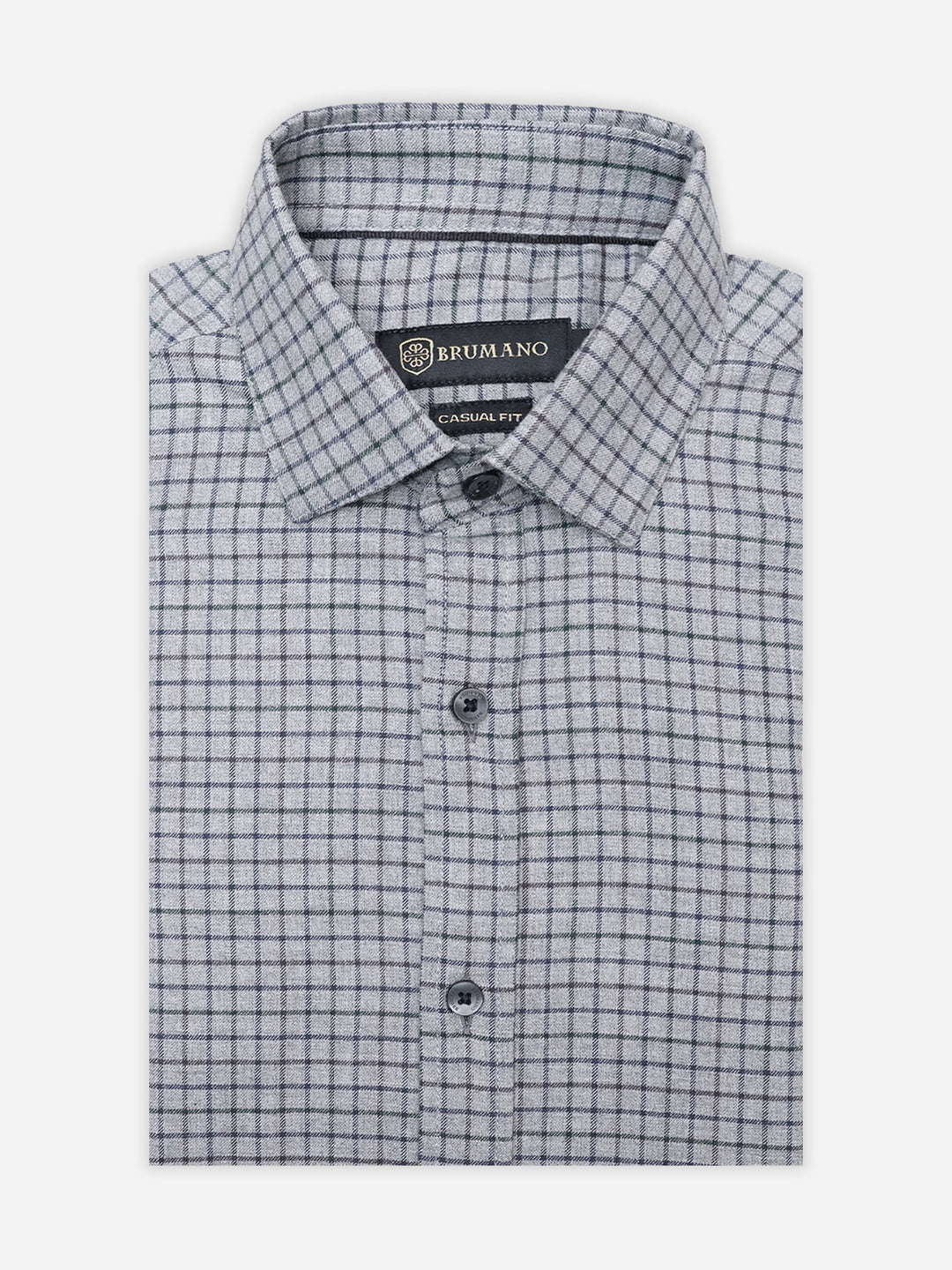 Brumano Ready To Wear Shirts Men 1 Piece Cotton Grey Flannel Gingham Checkered Shirt 0-31-025-4522 - Summer Collection