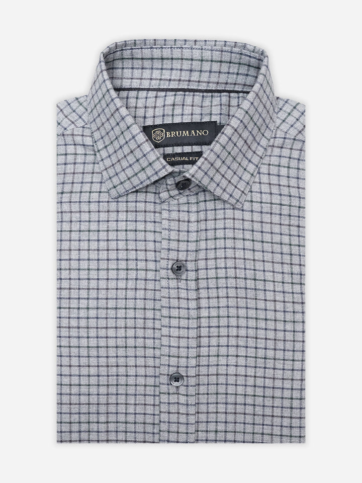Brumano Ready To Wear Shirts Men 1 Piece Cotton Grey Flannel Gingham Checkered Shirt 0-31-025-4522 - Summer Collection