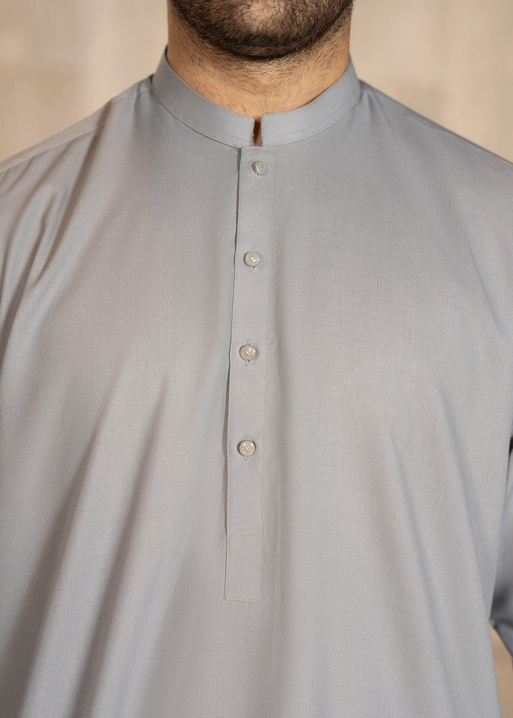 Buraq Men RTW Solids Wash N Wear Kurta Shalwar Suit Grey Casual Collection