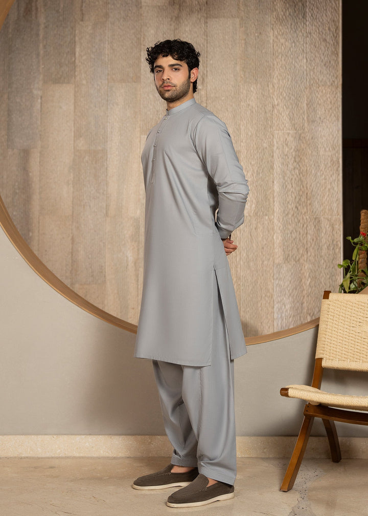 Buraq Men RTW Solids Wash N Wear Kurta Shalwar Suit Grey Casual Collection