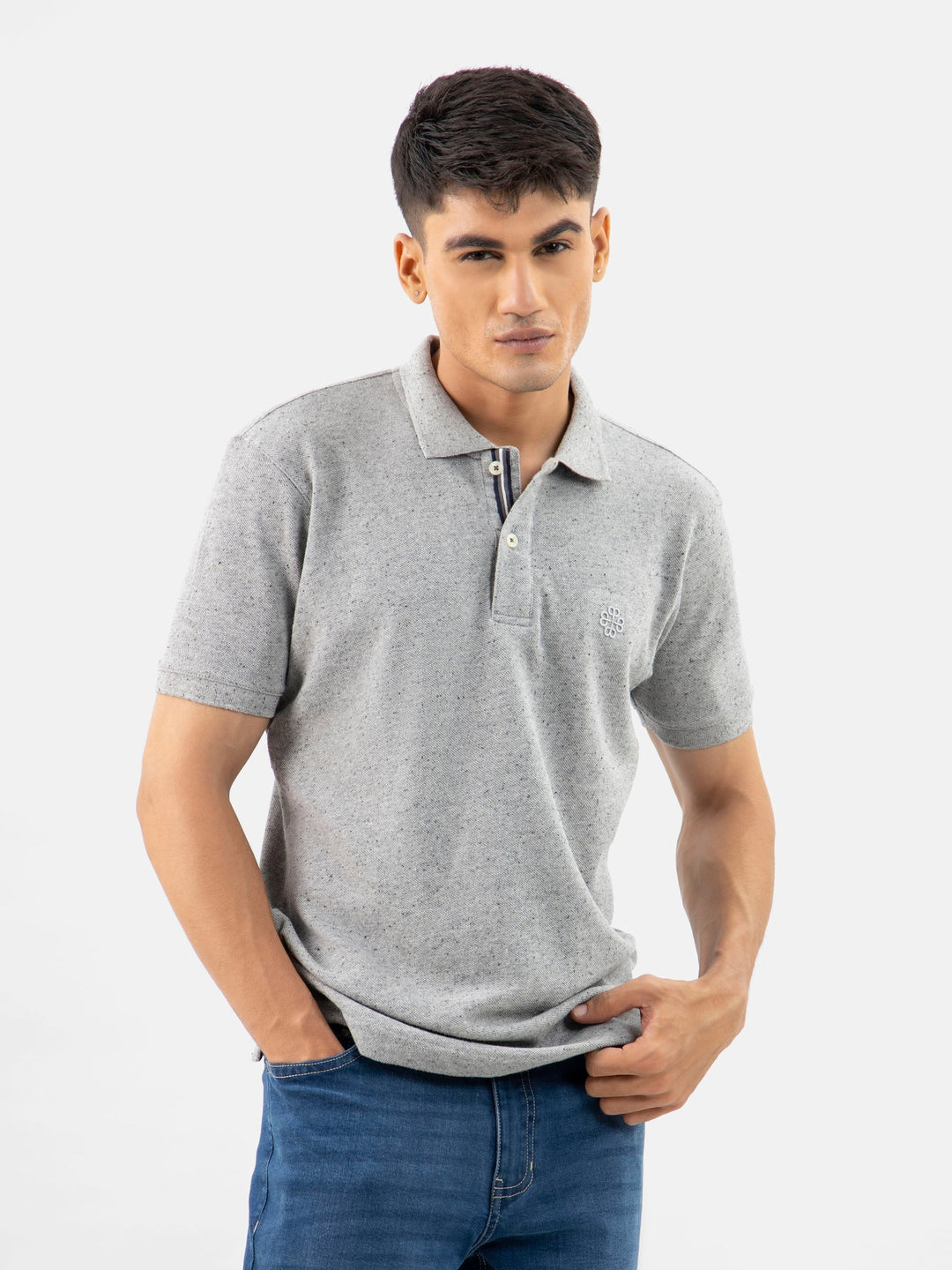 Brumano  Solids Cotton Polo Grey Neppy Cotton Basic Polo