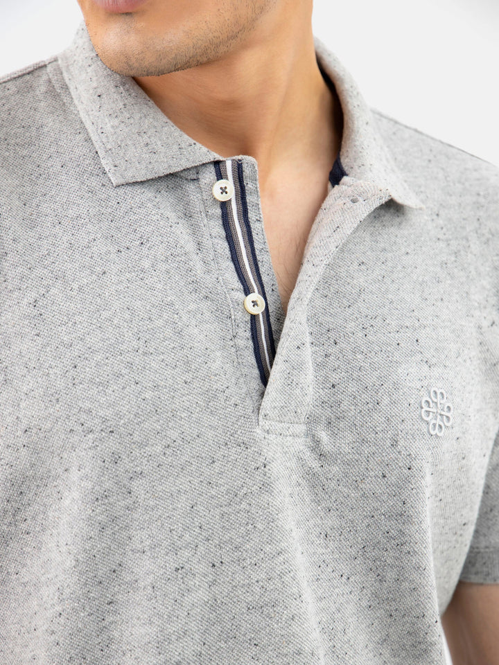 Brumano  Solids Cotton Polo Grey Neppy Cotton Basic Polo