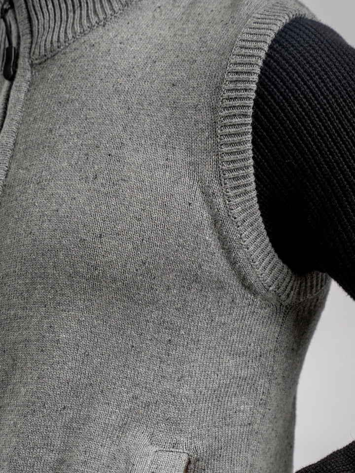 Brumano Mens RTW Solids Cotton 1 Piece Grey Neppy Sleeveless Zipper Winter Collection