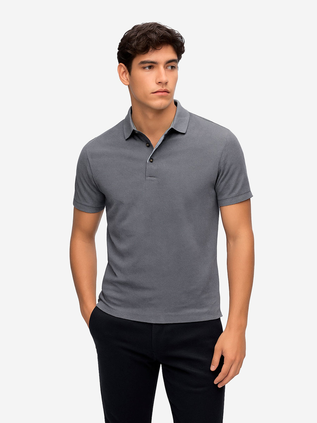 Brumano Mens RTW Solids Cotton Polo T-Shirt Grey Self Collar Contrasting Casual Collection