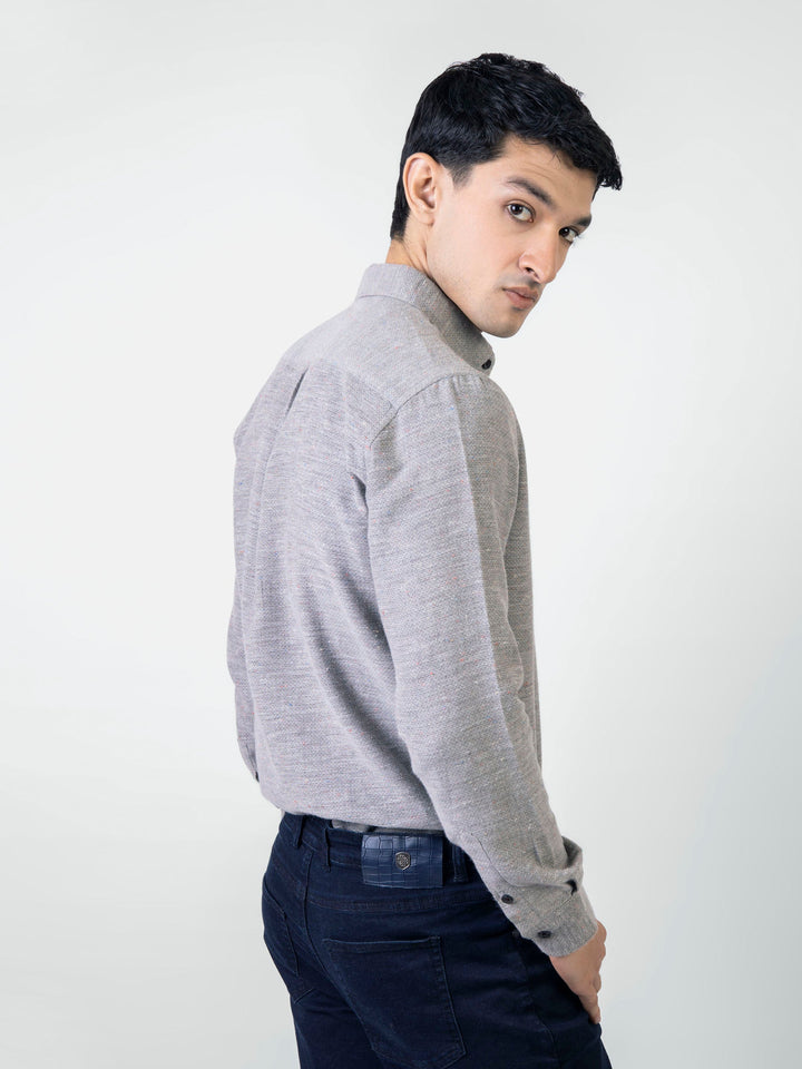 Grey Structured Dobby Shirt With Multi Color Neps