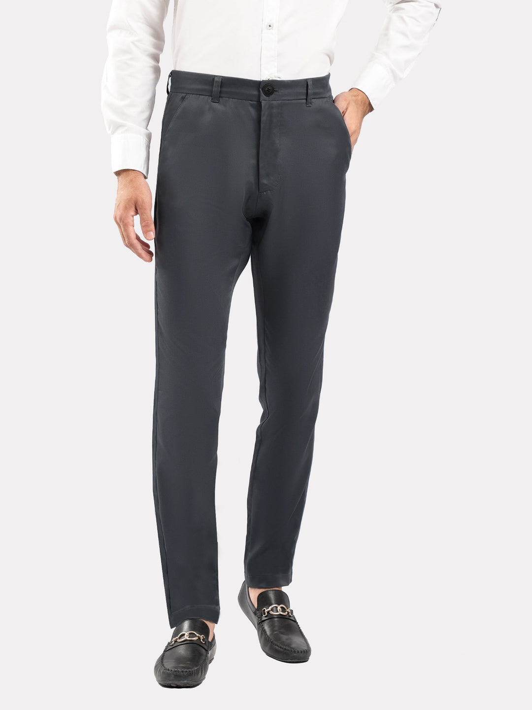 Brumano Mens Pants RTW Solids Cotton Grey Twill Casual Collection