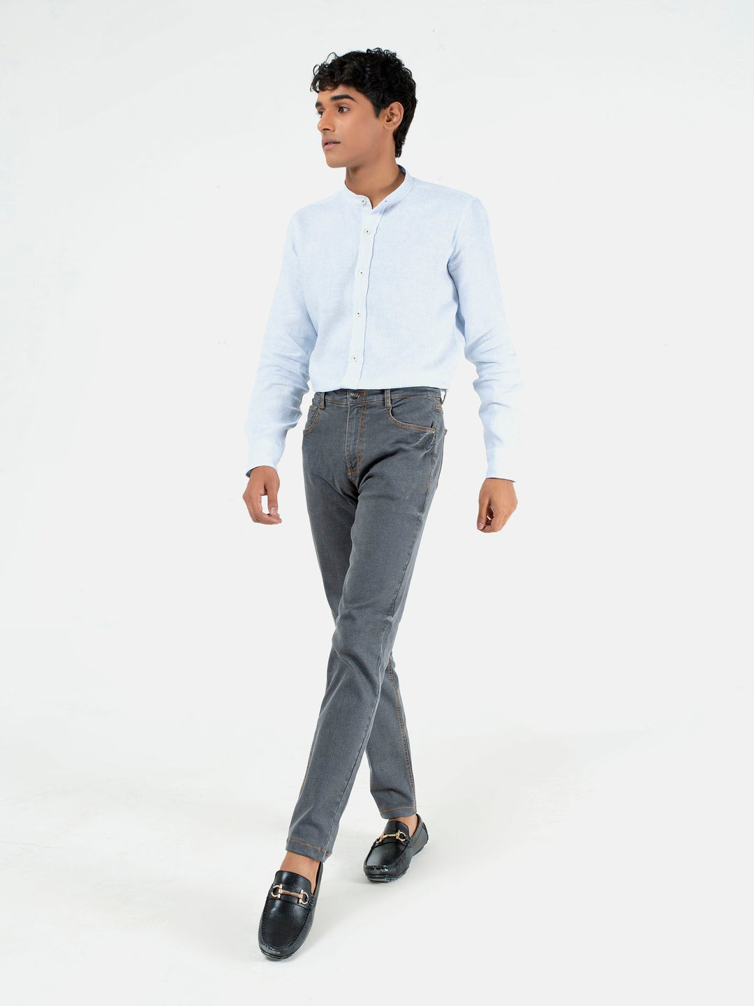 Brumano  Solids Mens  -  Grey Washed Slim Fit Denim Jeans With Orange Detailing