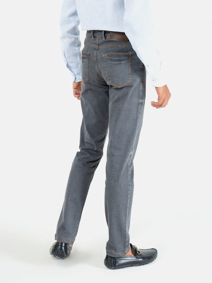 Brumano  Solids Mens  -  Grey Washed Slim Fit Denim Jeans With Orange Detailing