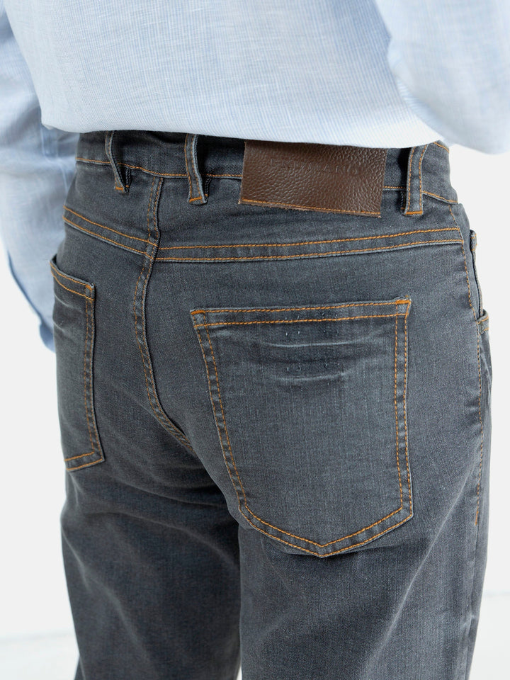 Brumano  Solids Mens  -  Grey Washed Slim Fit Denim Jeans With Orange Detailing