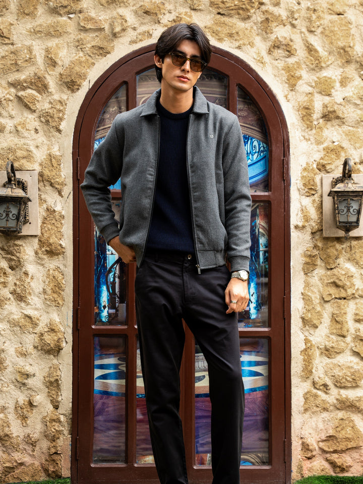 Brumano Mens RTW Solids Wool Jacket Grey Blended Detachable Collar Winter Collection