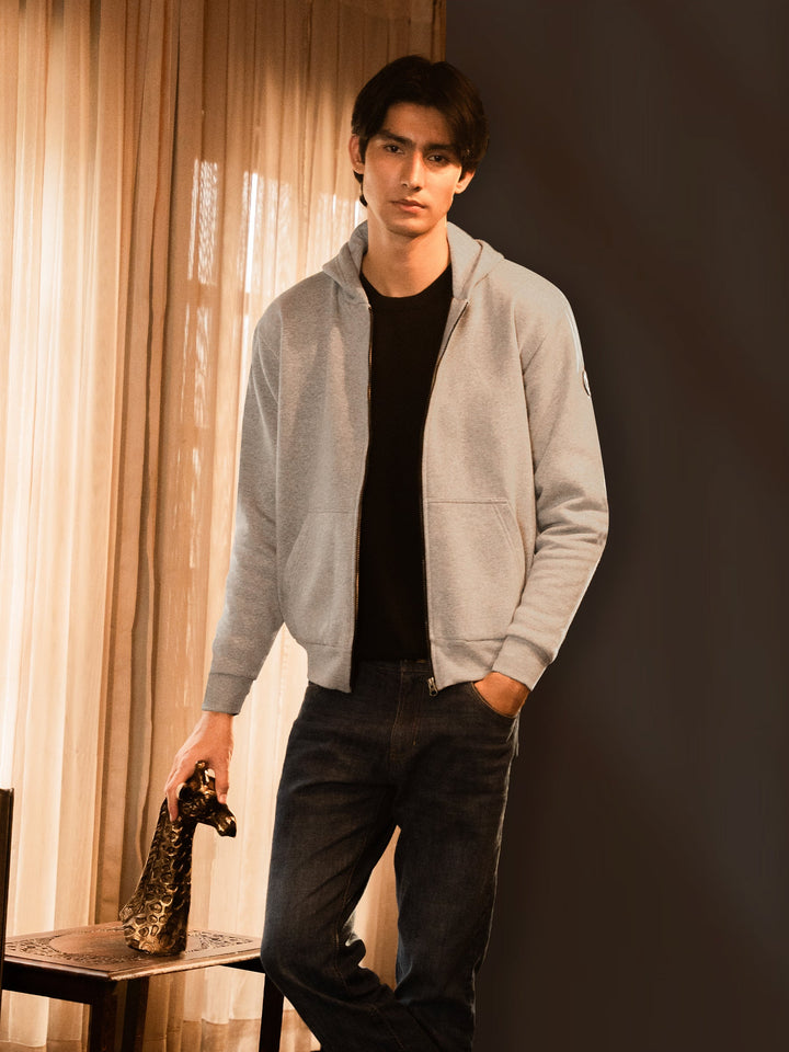 Brumano Solids Fleece Grey Zipper Hoodie Jacket - Winter Collection