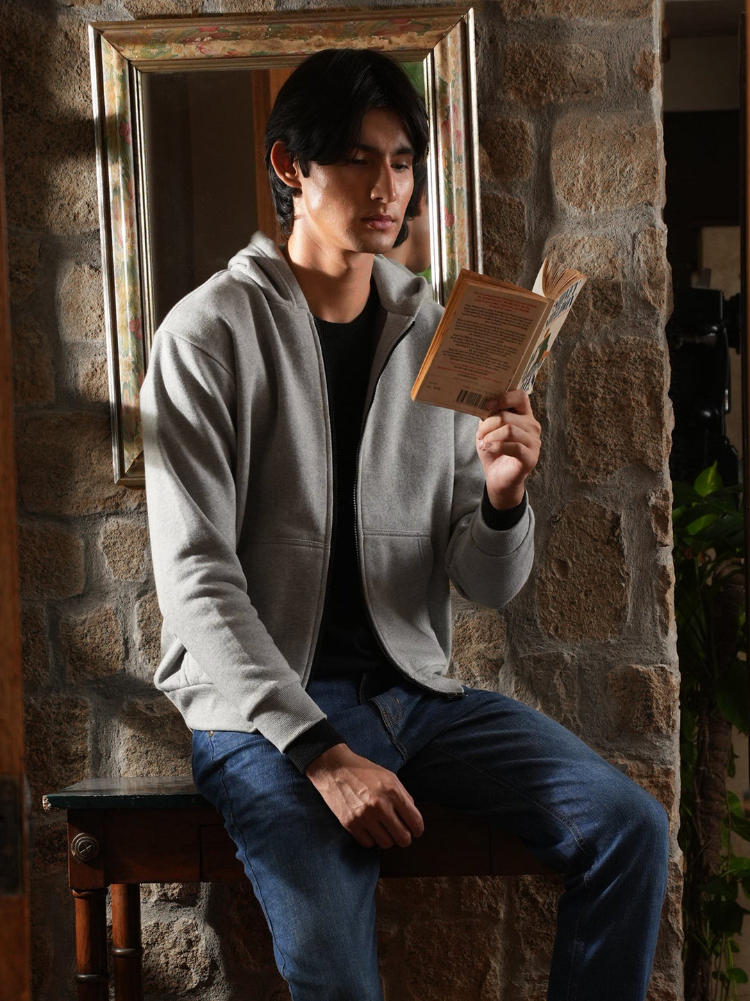 Brumano Solids Fleece Grey Zipper Hoodie Jacket - Winter Collection