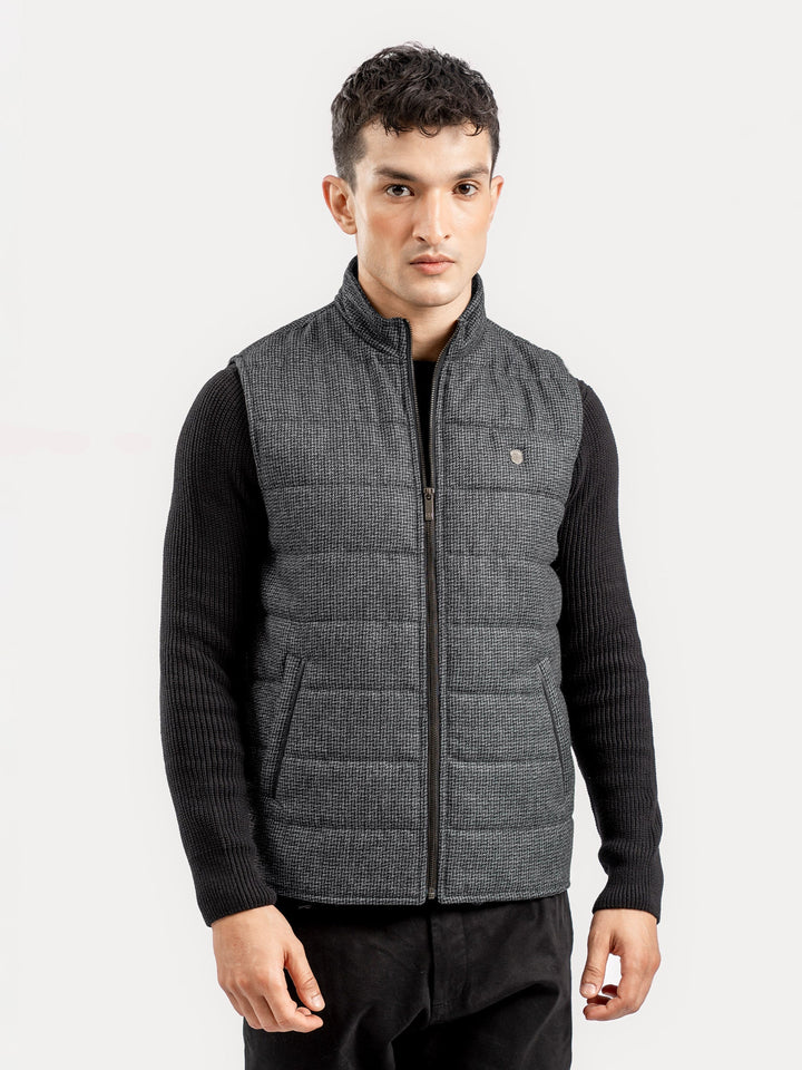 Brumano Mens RTW Solids Wool Jacket Grey N Black Sleeveless Zipper Winter Collection