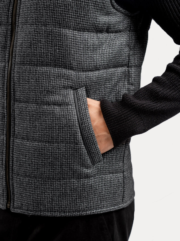 Brumano Mens RTW Solids Wool Jacket Grey N Black Sleeveless Zipper Winter Collection