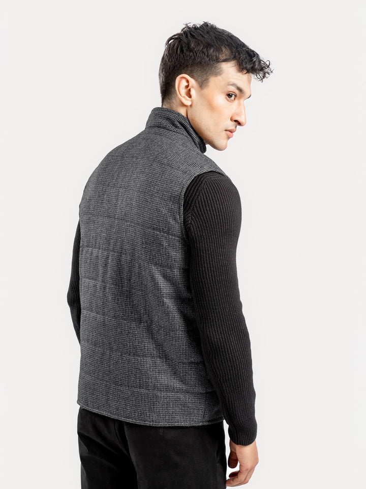 Brumano Mens RTW Solids Wool Jacket Grey N Black Sleeveless Zipper Winter Collection