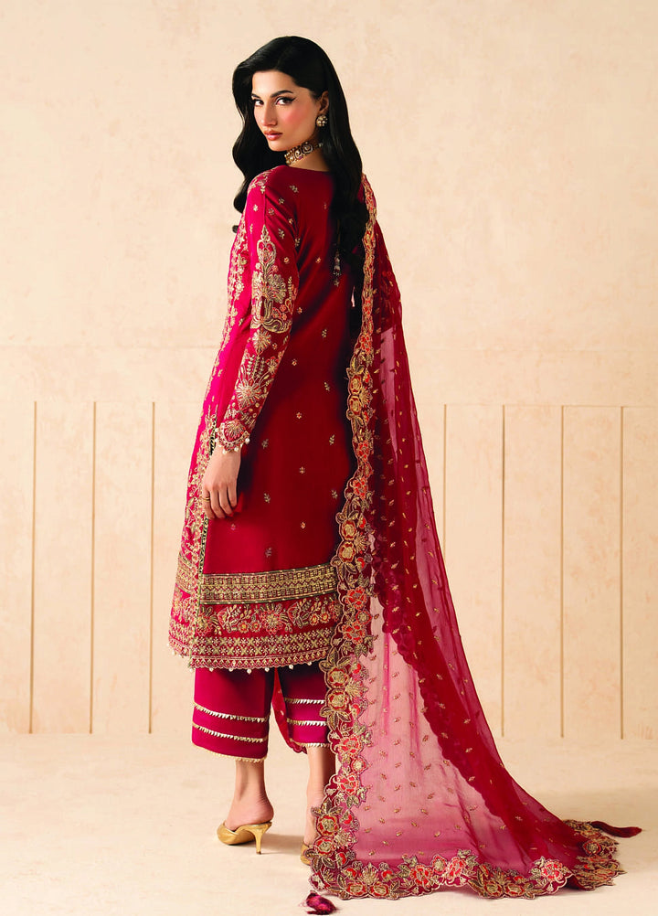 Syleena by Gulaal Unstitched Embroidered Raw Silk 3 Piece Suit GL26USR Rubine SD-27 - Festive Collection