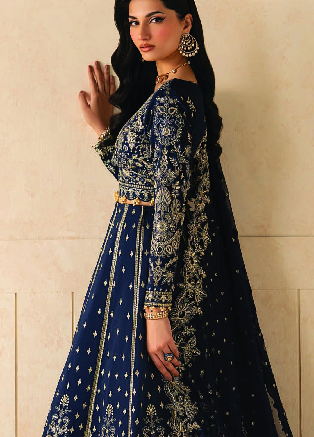 Syleena by Gulaal Unstitched Embroidered Raw Silk 3 Piece Suit GL26USR Zaffre SD-26 - Festive Collection