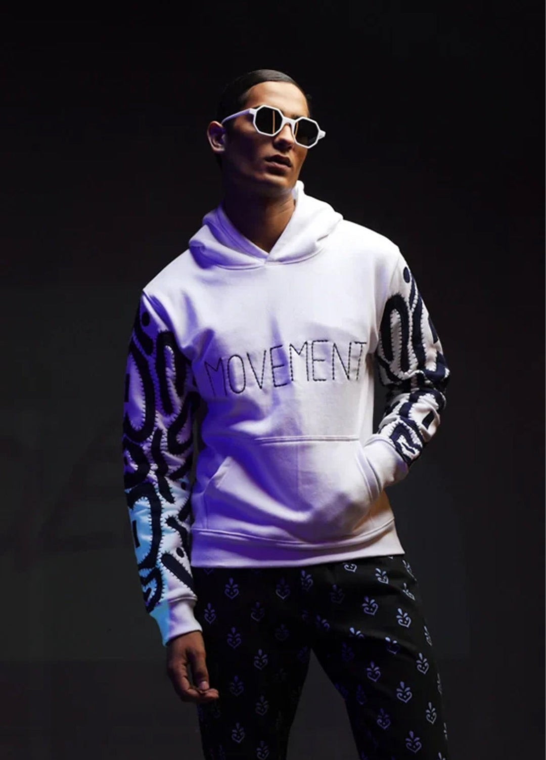 Movement Unisex H 01: Denim Sleeves Appliqe Hoodie - Western Collection